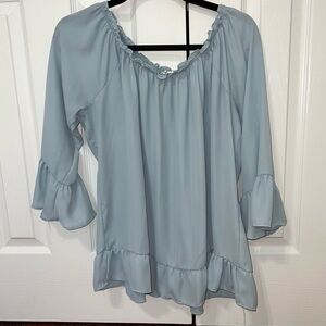 Blue Long sleeve Blouse Boutique top